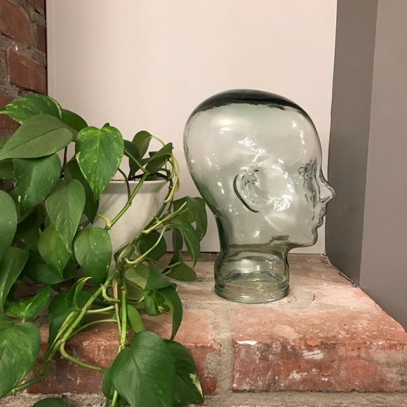 Vintage glass mannequin head bust MCM life sized clear green tinted glass - Picture 4 of 7